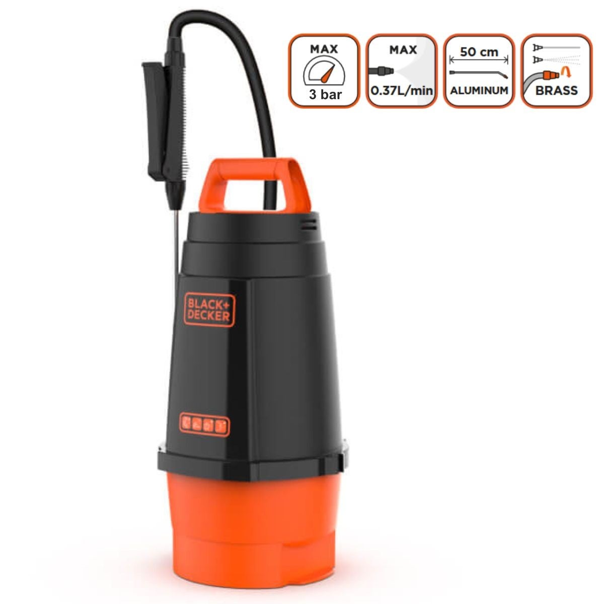 Pulverizador 6L 3Bar + Lanza - Pulverizador de presión Jardín Techo Black & Decker