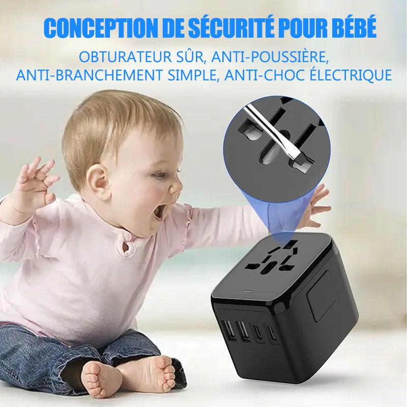 Adaptateur de voyage universel dans le monde entier, adaptateur de prise de voyage international avec Ports USB-C PD et USB-A QC, charge rapide - 4