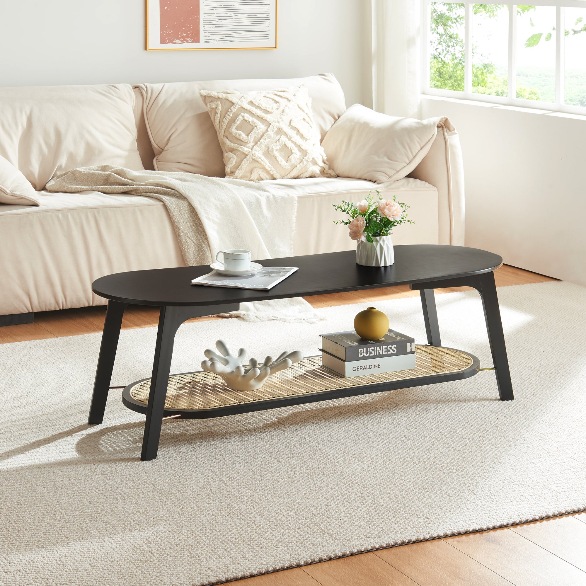 Tavolino Centrale da Salotto Taivalkoski Ovale - Nero / Beige [en.casa ...