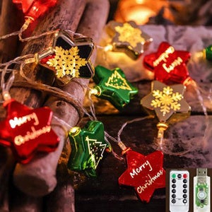 BOWTONG Luci decorative natalizie vintage, albero di Natale, lampadine a LED a batteria, luci natalizie per camera da letto, decorazioni per feste