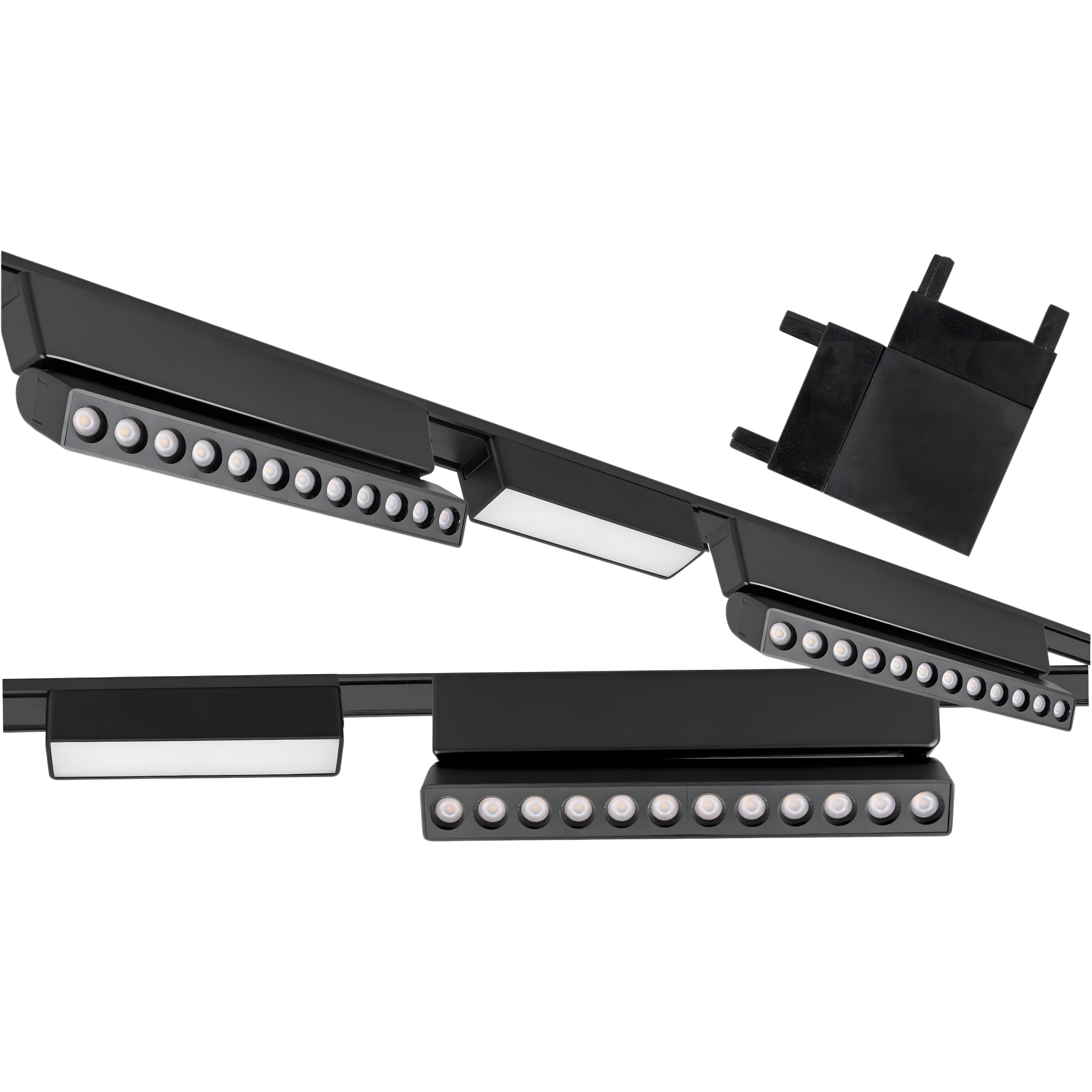 Zestaw oświetlenia szynowego LED Czarny system magnetyczny 2 x listwa 1m + 5 lamp LED + łącznik kątowy - LEDHOFF