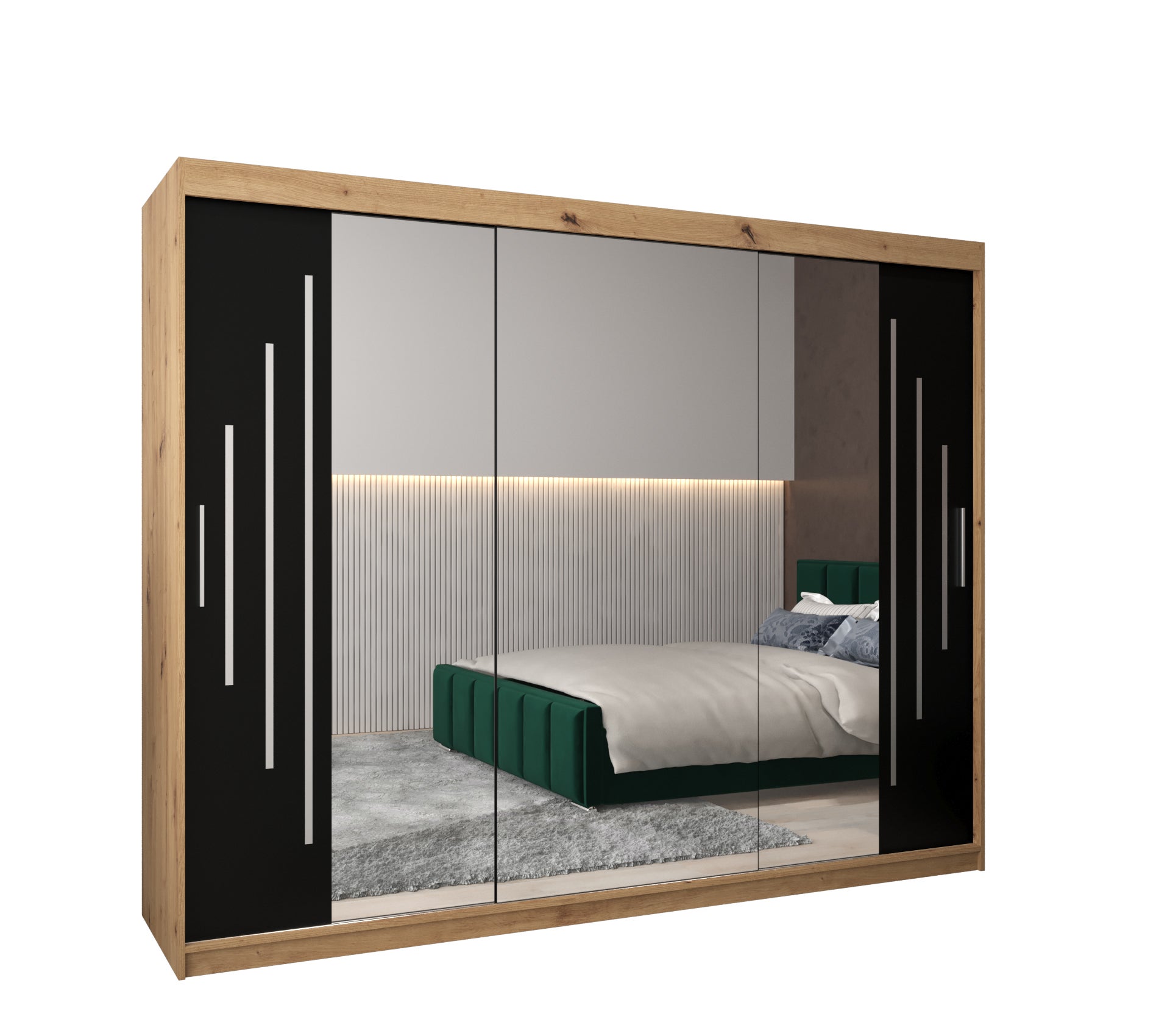 Szafa przesuwna garderoba York 2 250 x 62 x 200 cm Artisan + Czarny - Abiks Meble