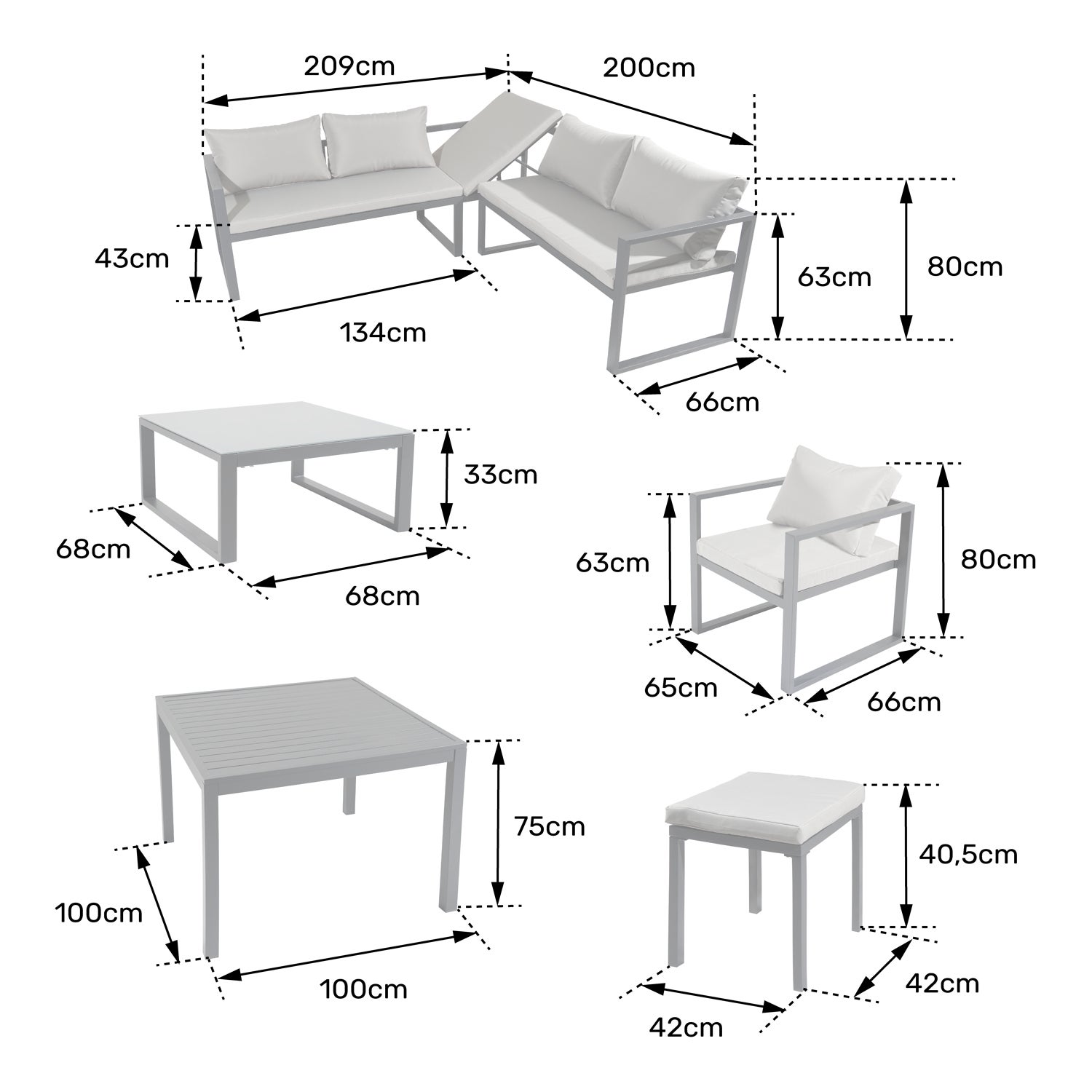Salon de jardin modulable 7 places gris et blanc en aluminium IBIZA - 8