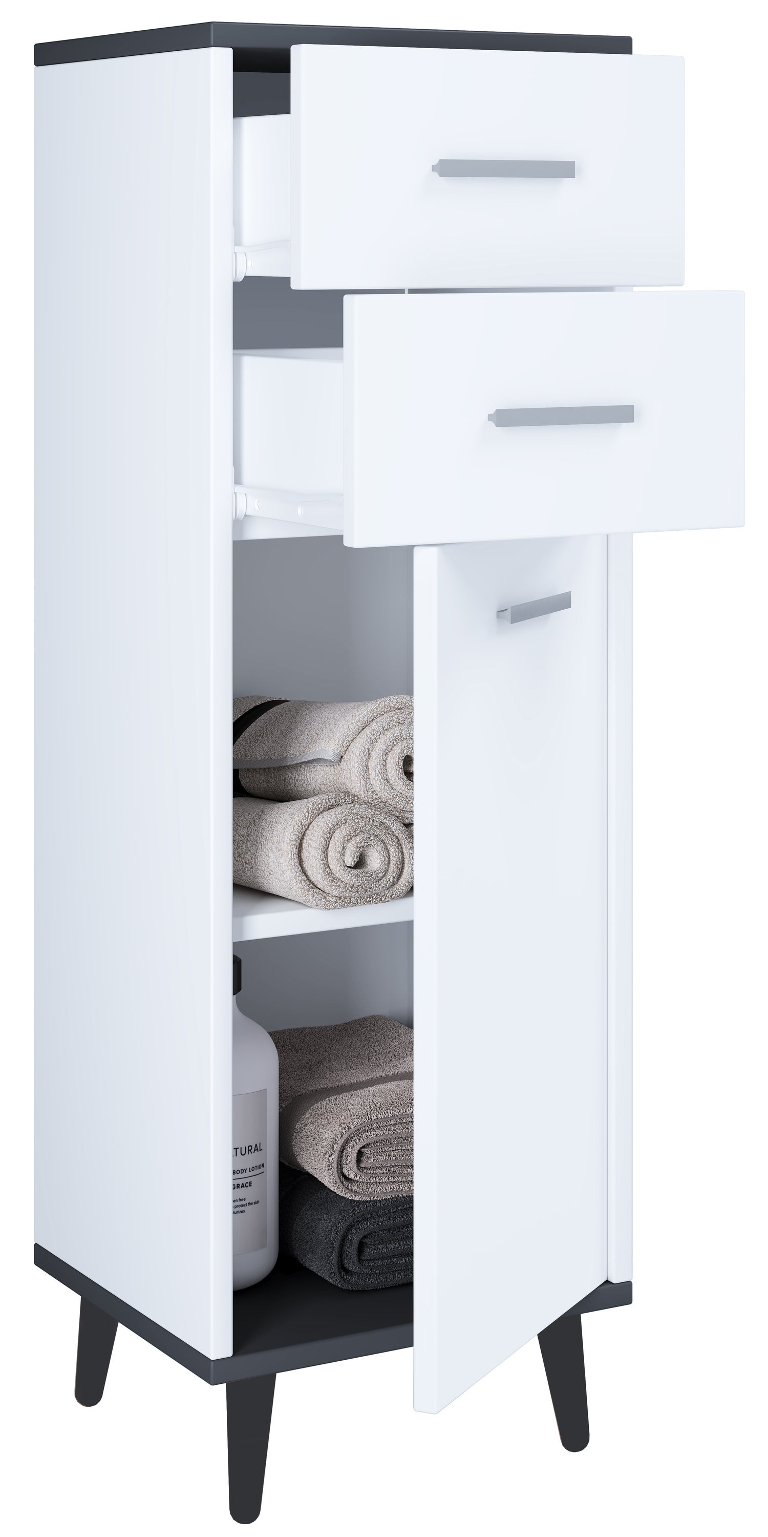 VCM Meble łazienkowe Szafka na środki czystości Landos Biały / Antracyt H. 97 x B. 32 x T. 28 cm