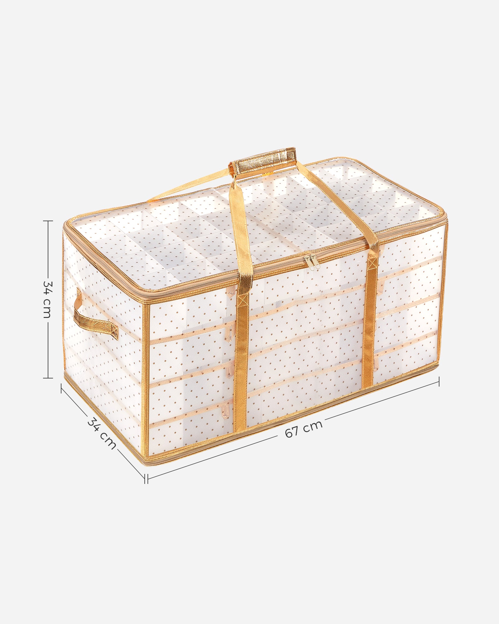 Boîtes de Rangement pour Noël, Coffre pour Boules de Noël et Décorations, 128 Compartiments, Séparateurs Modulables, 64,5 x 33,5 x 34 cm, Doré Sable - 5