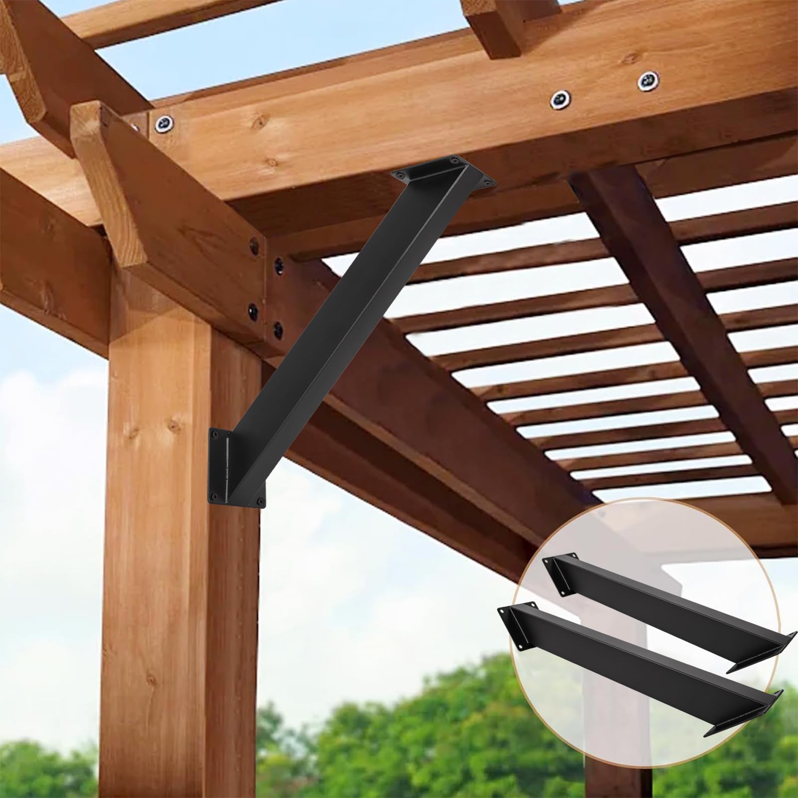 Lot de 4 Équerres d'angle à 45 degrés - Pergola Bois Support Poteau / Connecteur de Poteau / Connecteur d'angle - Support d'angle pour Poutres - 4