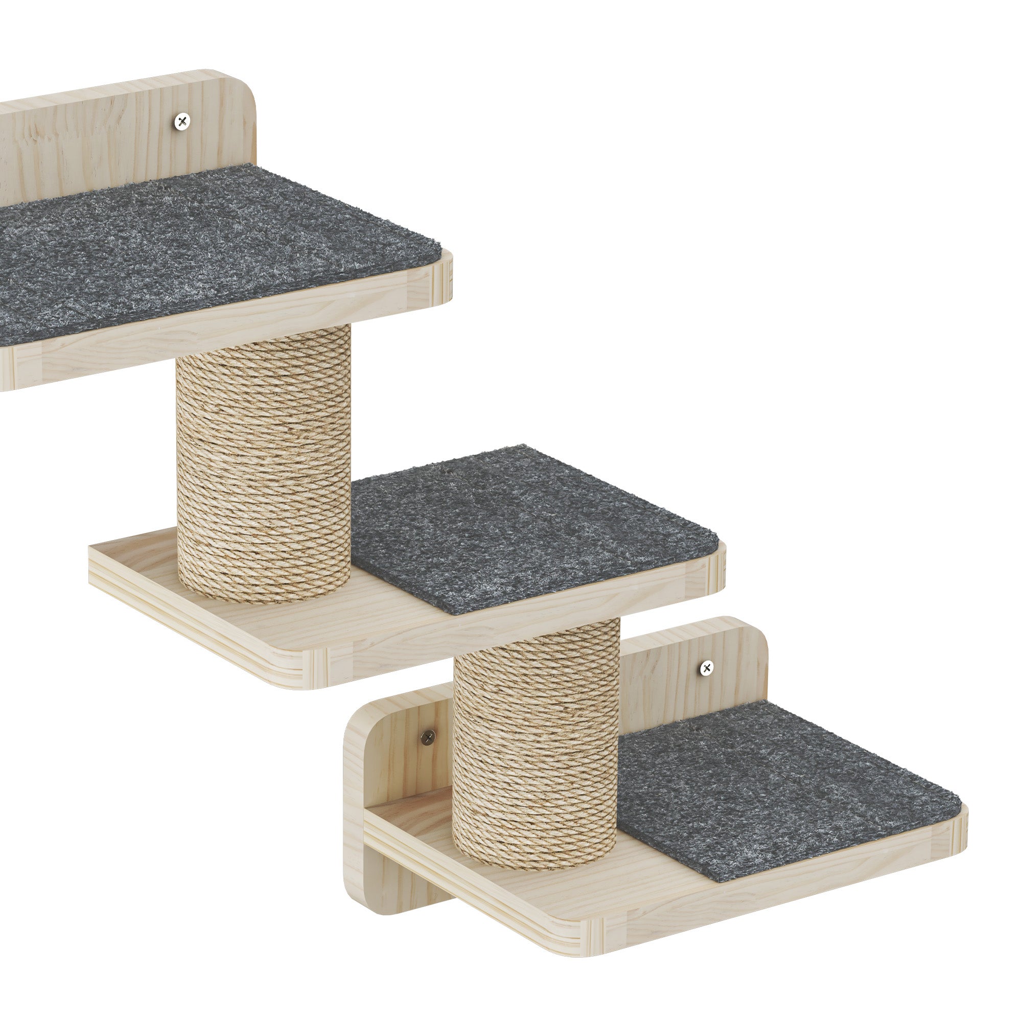 Balconera Ensemble de 8 murs d'escalade pour chats - 1 escalier, 2 plateformes et 2 échelles - Gris et chêne - 8