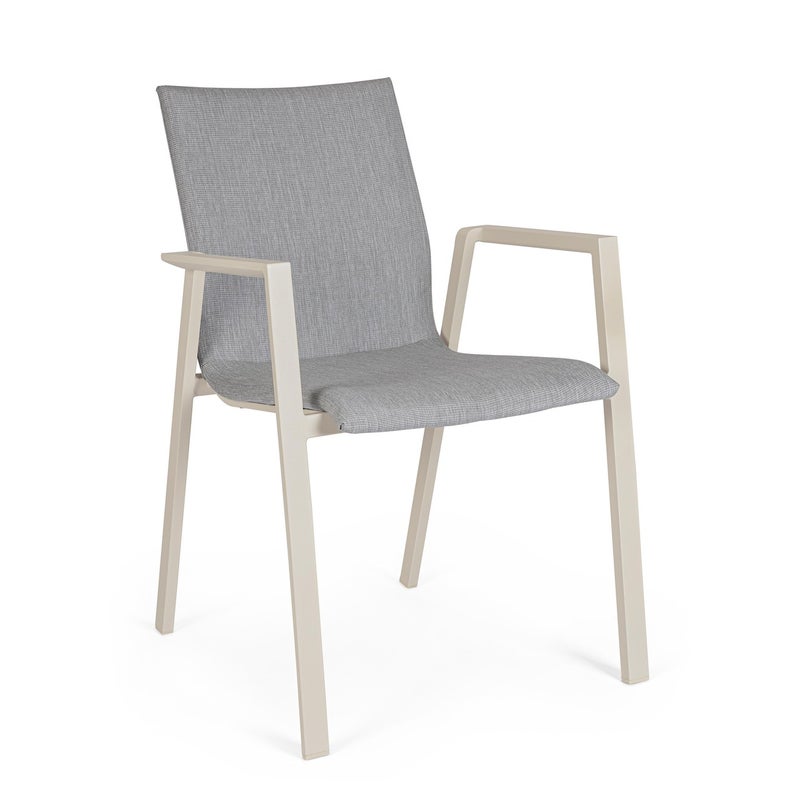 Krzesło Pelican "Odeon" z podłokietnikami, wykonane z aluminium, z wyściełanym siedziskiem/oparciem, sztaplowane, do użytku na zewnątrz i w