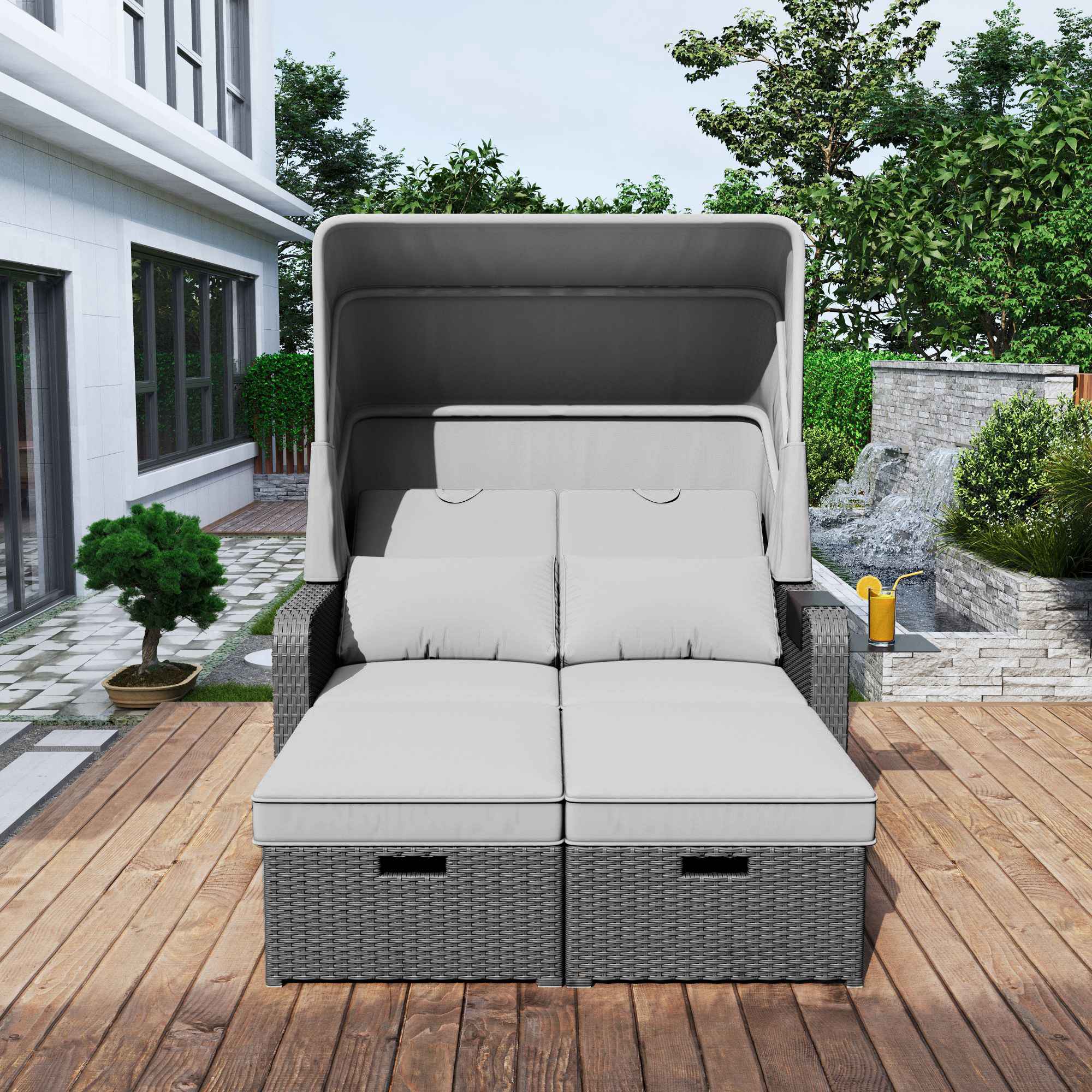 Canapé Polyrattan 2 Places avec Fauteuil Lounge, Coussins Confortables et Marquise Amovible pour Jardin et Terrasse - 6