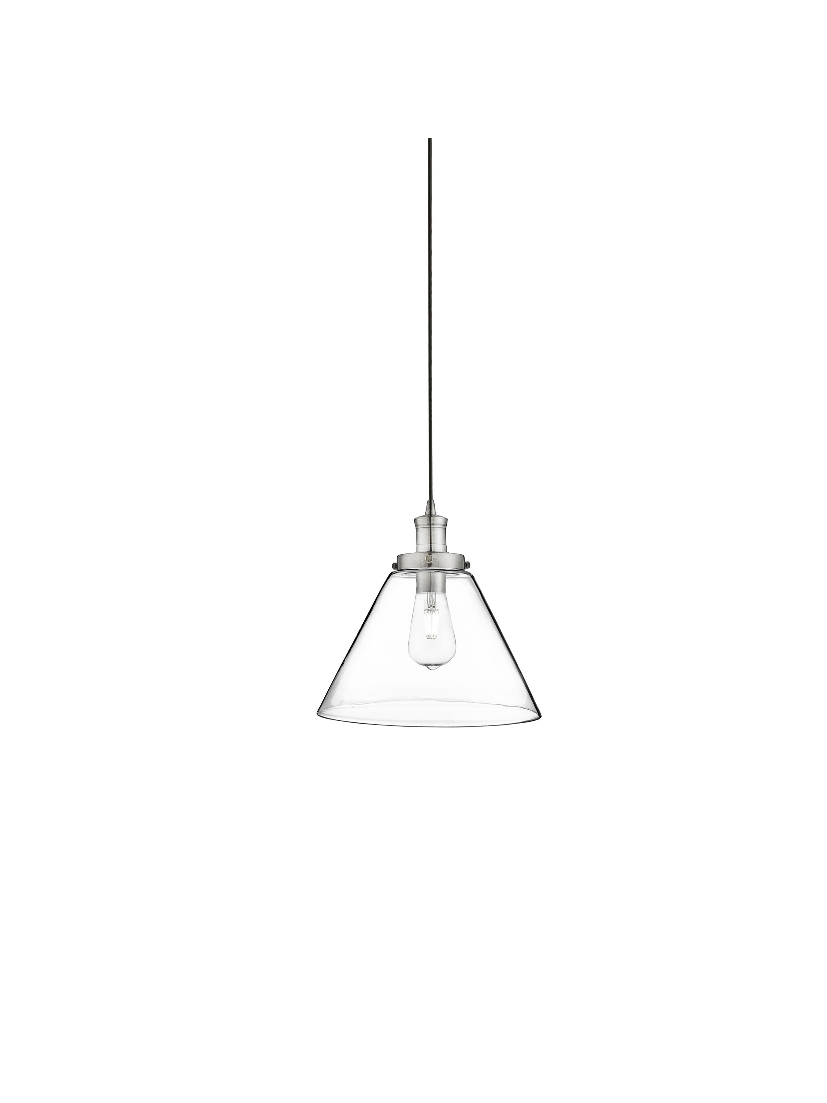 Suspension PYRAMID 1L métal argent satiné et abatjour verre transparent E27 max 60w diamètre 29cm - 2