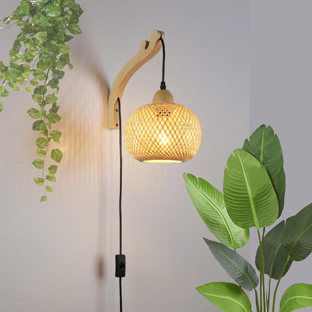 TOKTOP Applique Murale Bambou Vintage - Lampe Rotin E27 Pour Intérieur