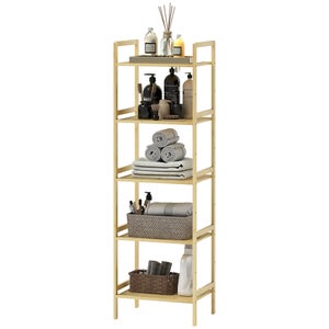 Scaffale Da Bagno In Bambù A 4 Ripiani, Altezza 80 Cm, Base 23x23 Cm, Antimuffa E Resistente All'Umidità, Per Bagno, Cucina, Balcone E Ufficio