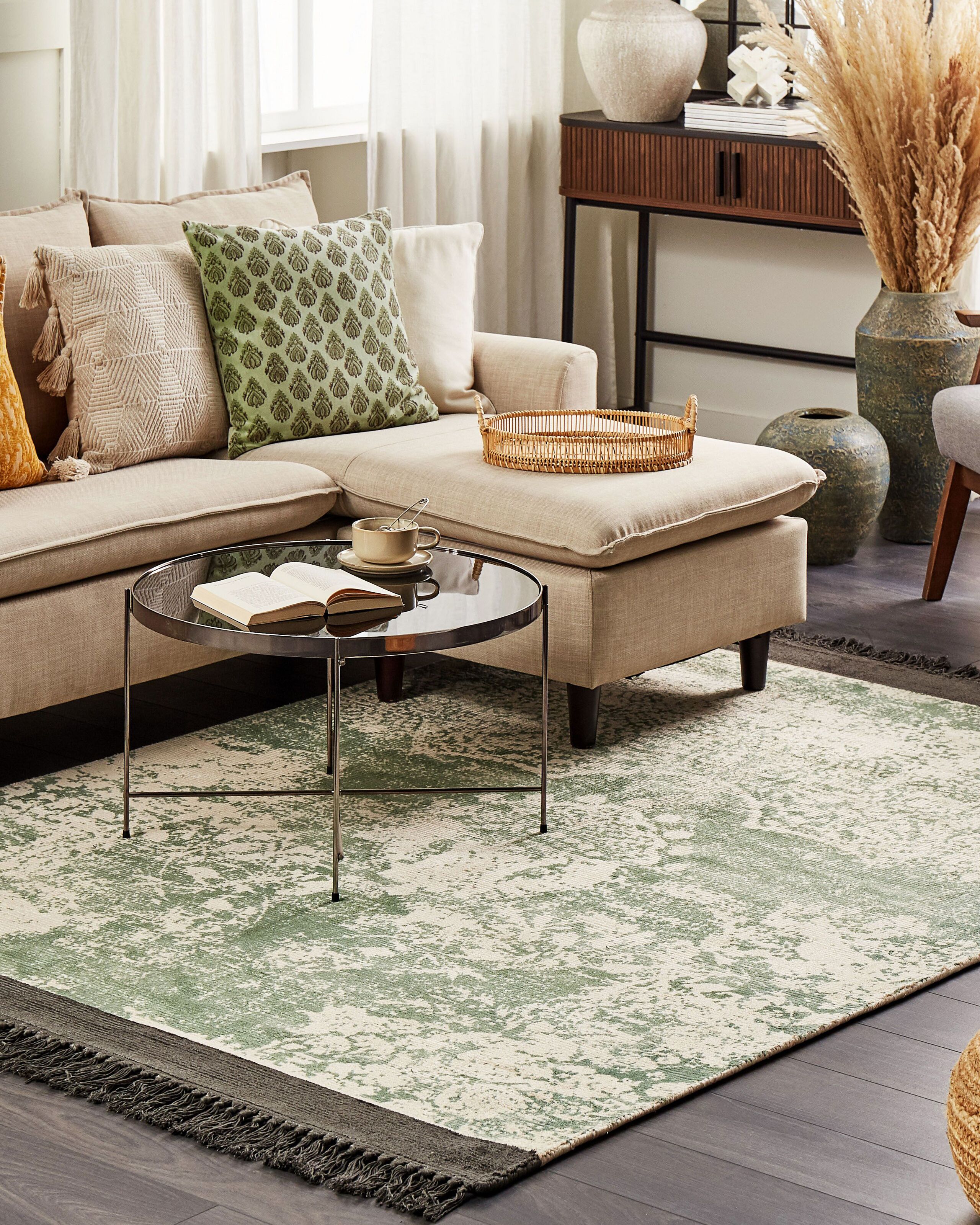 Tappeto viscosa verde e beige 140 x 200 cm AKARSU - 2