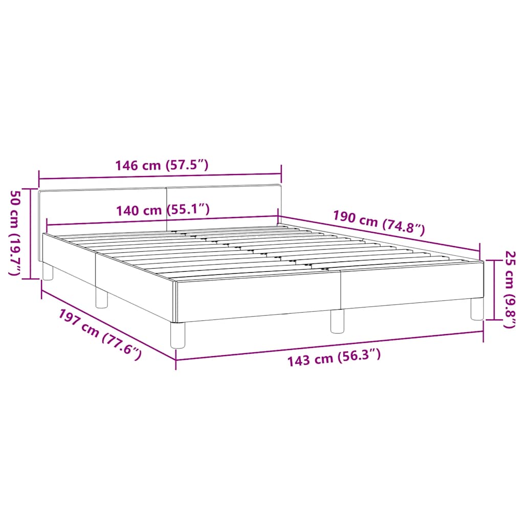 Cadre de lit sans matelas, gris clair, 140 x 190 cm, tissu - 9