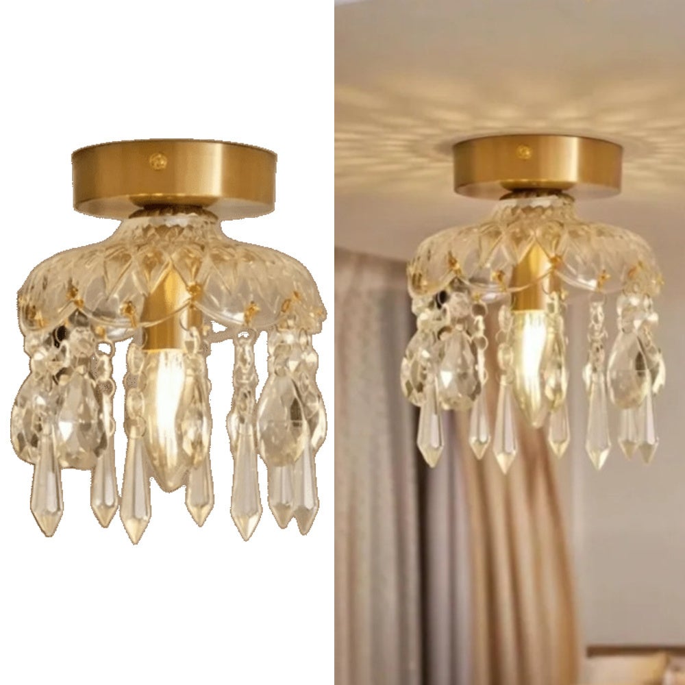 Kaket pequeña lámpara de araña de cristal vintage de latón estilo francés, luz de techo para pasillo de entrada, lámpara de araña de vidrio para barra