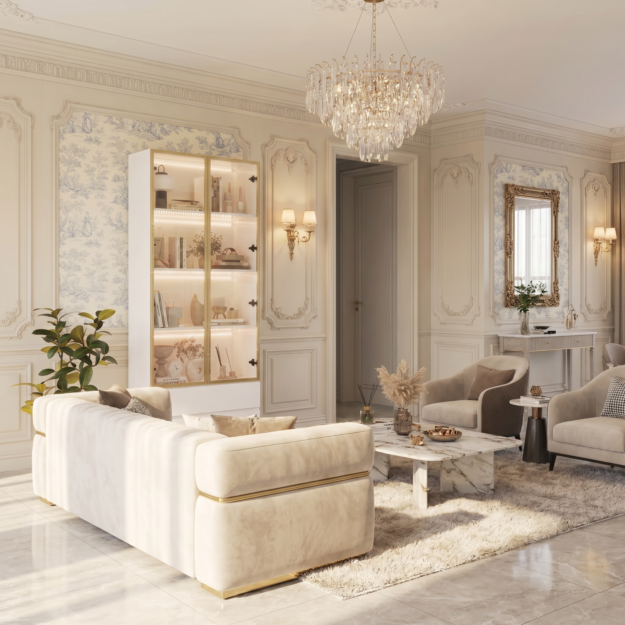 Vitrine à Lumières LED 3 couleurs, Armoire de Collection avec 2 Portes en Verre et 2 Tiroirs, Bureau et Salon, 80x36x200, Blanc - 8