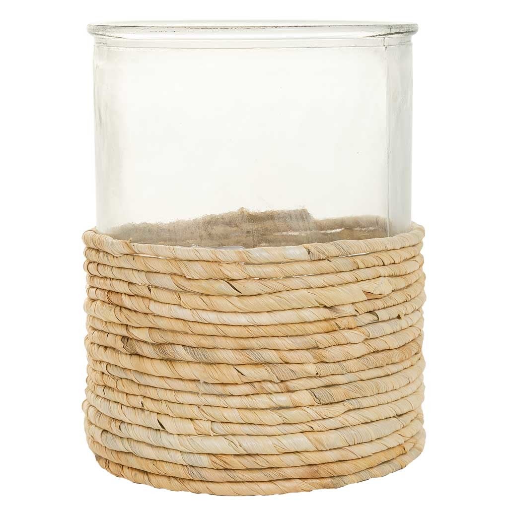 Vase en verre et fibre naturelle marron d13x17h - 3