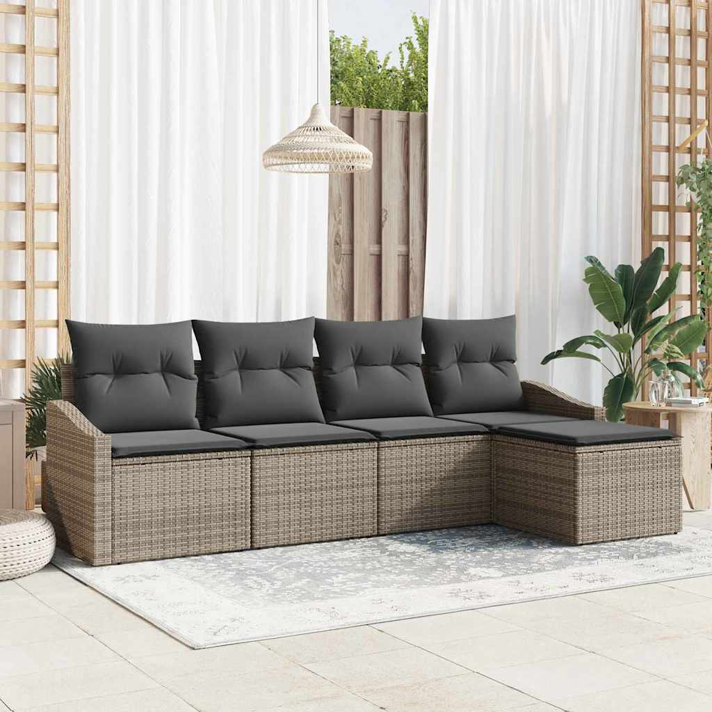 Zestaw Sof z poduszką 5 pcs Szary polirattan vidaXL