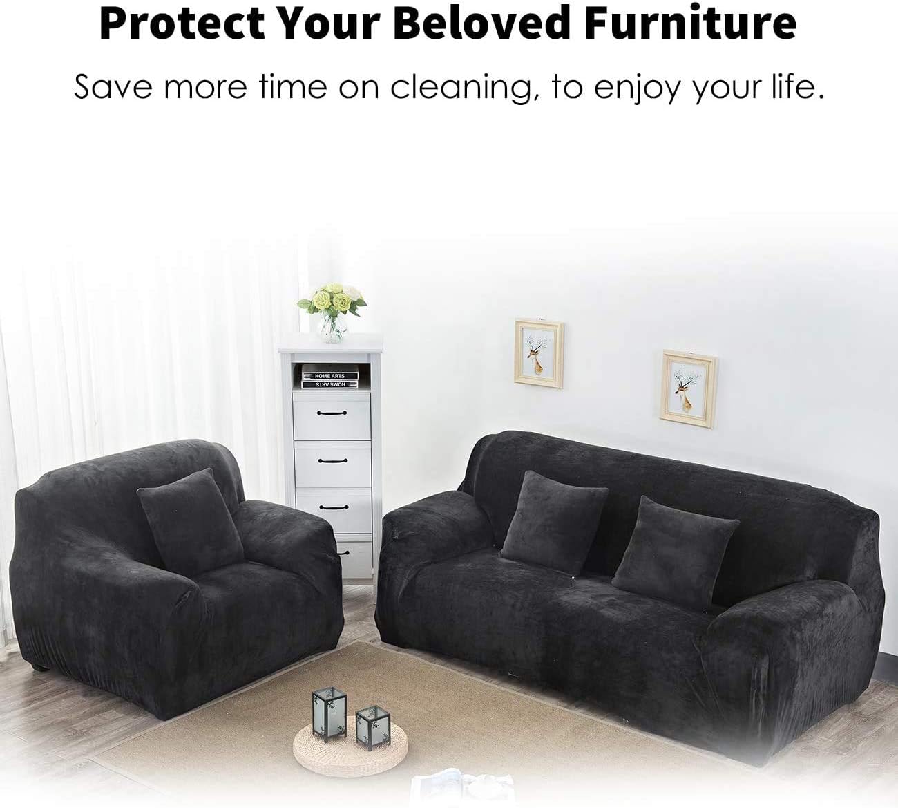 Elastyczny pokrowiec na sofę, jednoczęściowy elastyczny pokrowiec na sofę z aksamitu, podwójny pokrowiec na sofę, ochrona mebli.