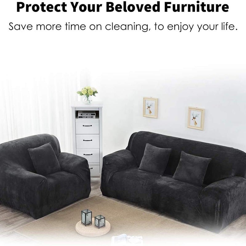Elastyczny pokrowiec na sofę, jednoczęściowy elastyczny pokrowiec na sofę z aksamitu, podwójny pokrowiec na sofę, ochrona mebli.