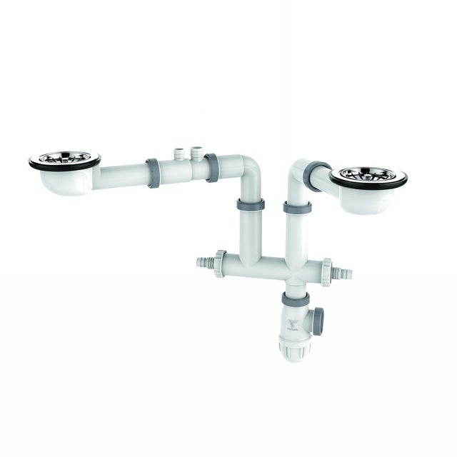 Vidage gain d'espace TBXP, pour évier 2 cuves Ø90mm, H. 65mm, sans trop-plein