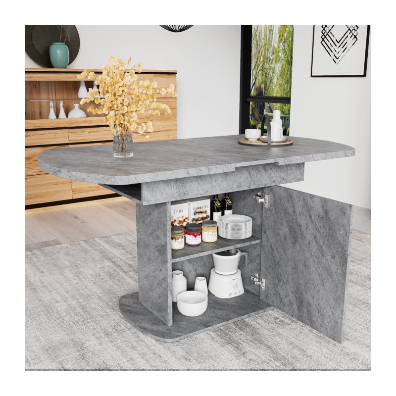 Ausiehbarer owalny Esstisch L110/130×70×75cm mit Stauraum, nowoczesny, platzsparend i wielofunkcyjny