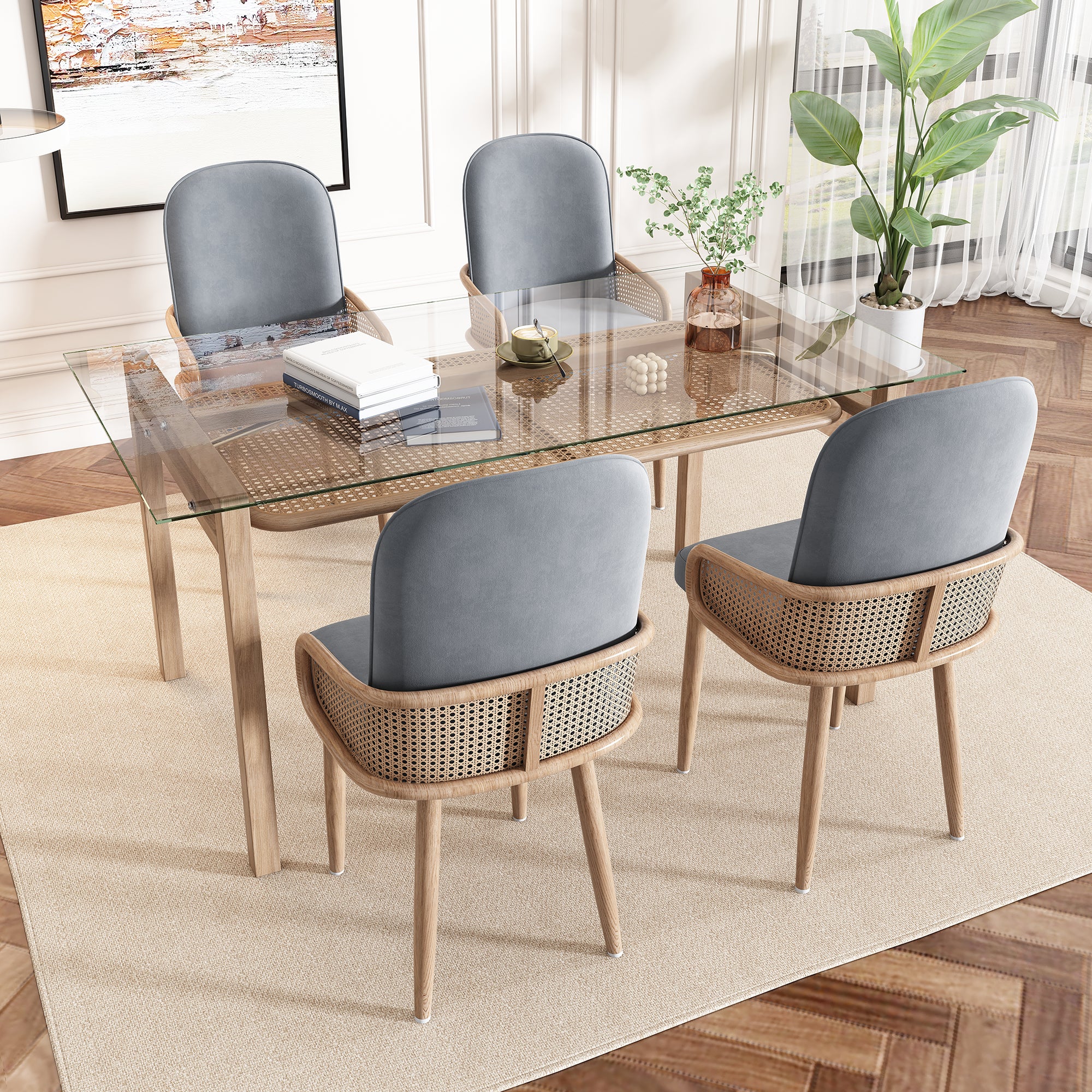 Lot De 4 Chaises Grises Design Moderne - Dossier Tissu, Pieds Métal Noir - Assemblage Facile
