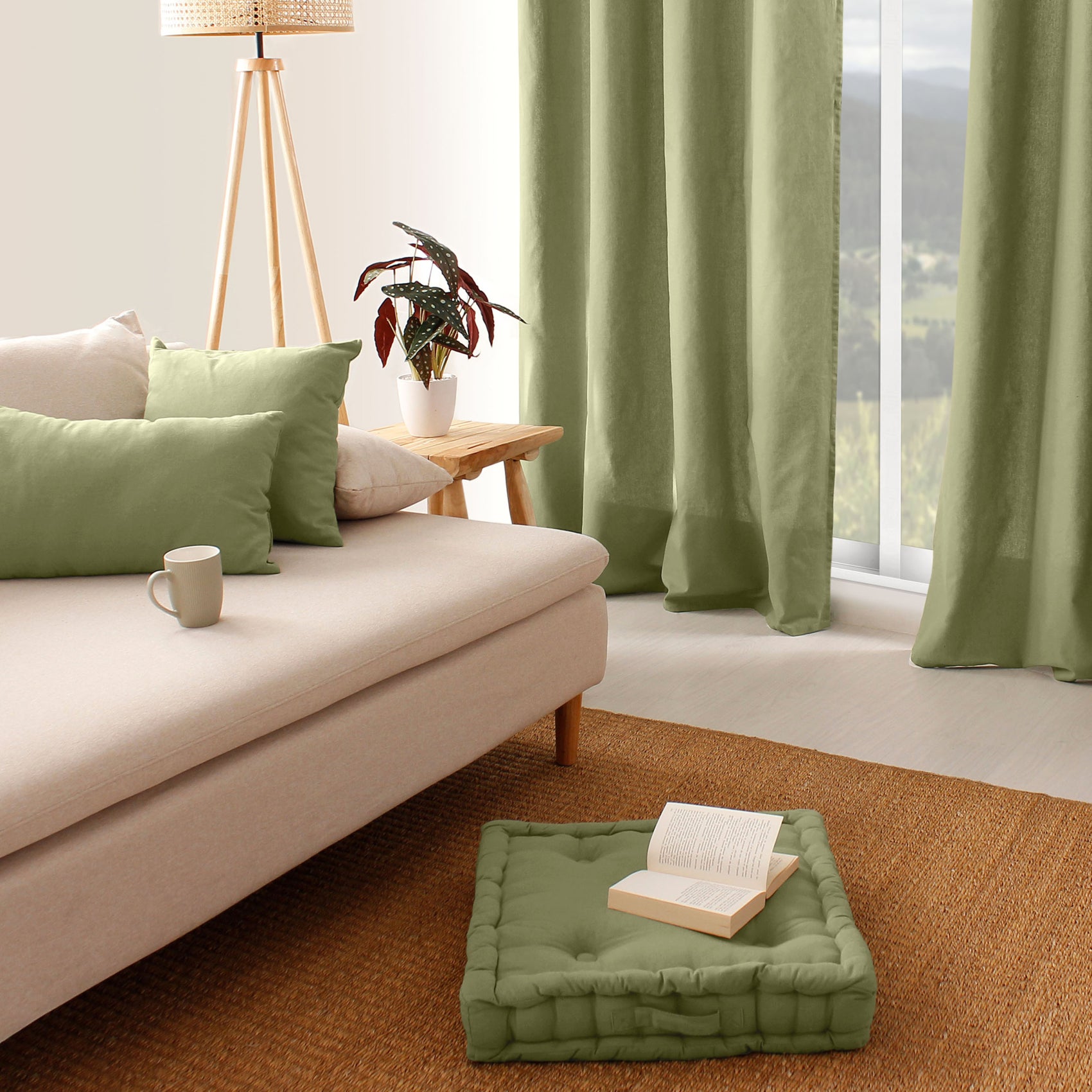Cuscino da terra liscio in puro cotone - Verde oliva - 50 X 50 - 4