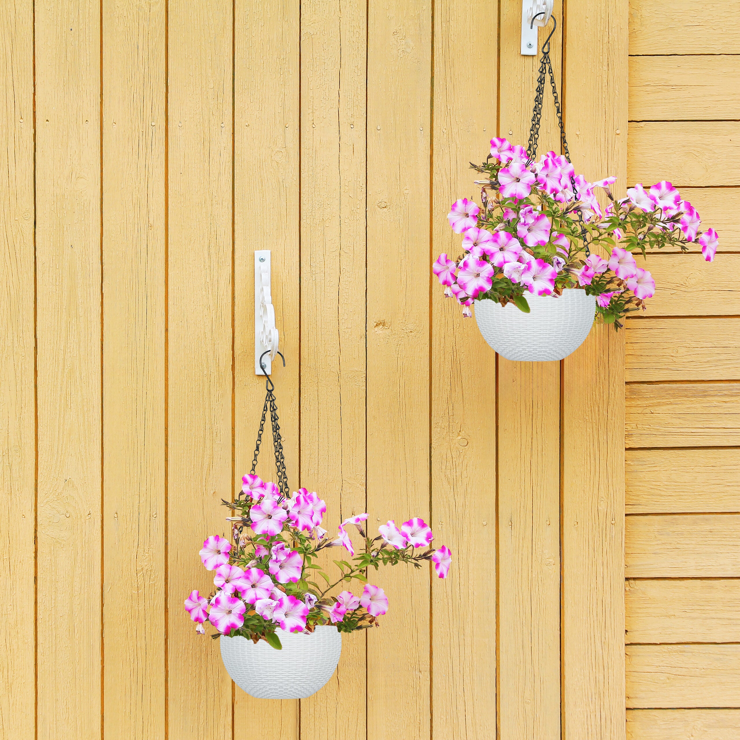 Pot de fleurs suspendu, lot de 2, trou de drainage, indicateur niveau d'eau, aspect tressé, 54x18,5 cm, blanc, Relaxdays - 5