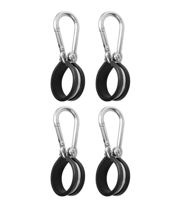 Opaski kablowe z gumową wyściółką, 4 sztuki, z klamrą, 4 klipsy kablowe, kabel wiszący z linki stalowej, średnica wewnętrzna 40 mm