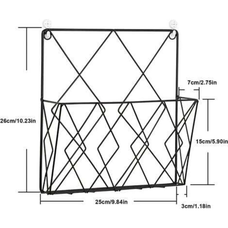 Porte-revues mural en métal avec 2 crochets pour magazines, livres et documents de bureau (noir) - 6
