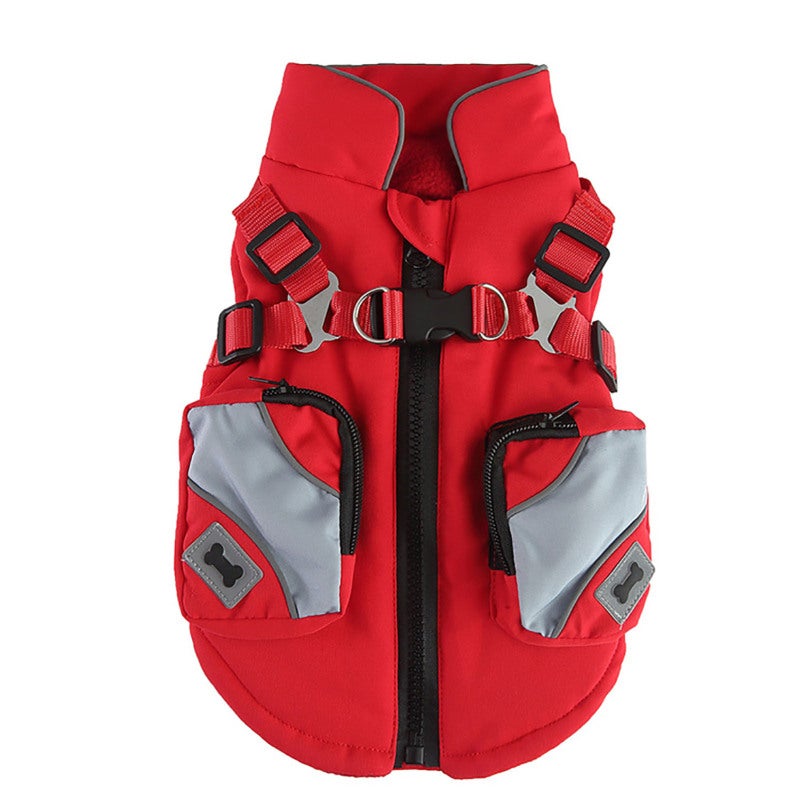 Colete para animais de estimação/roupa para cachorro, jaqueta com zíper, roupa de inverno (vermelho, tamanho GG) - 6