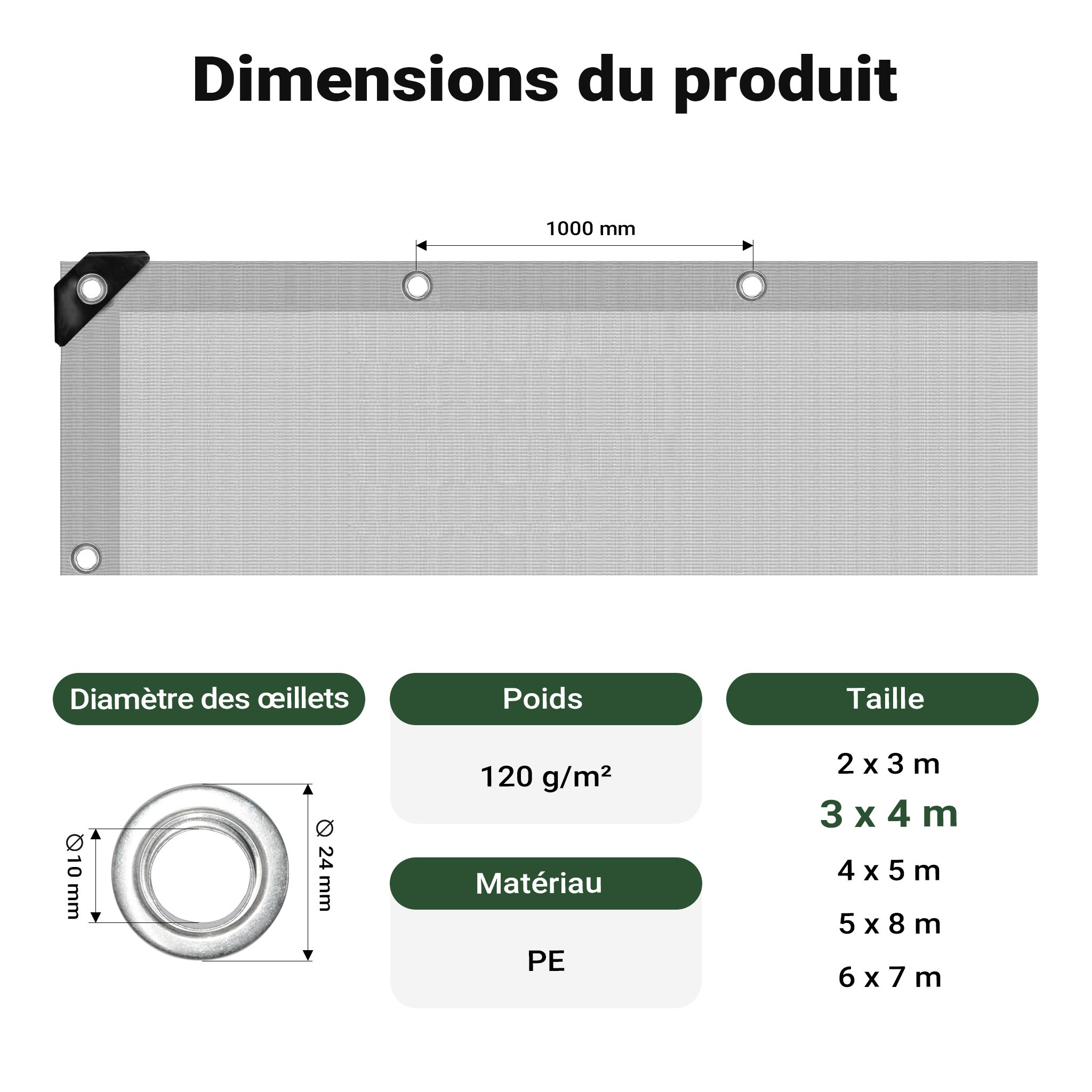 Wiltec Telone occhiellato verde 3 x 4 m resistente alle intemperie e a raggi UV, impermeabile, robusto telo di protezione in polietilene 120 g/m² c - 3