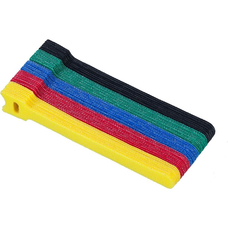 Velcro Adesivo Fascette Riutilizzabili Per Cavi - 50 Pezzi Da 20 Cm, Nere, Con Foro Per Unire Più Fascette (Fino A 25 Kg Di Carico) Fermacavi Fascette Per Cavi - Foto 6
