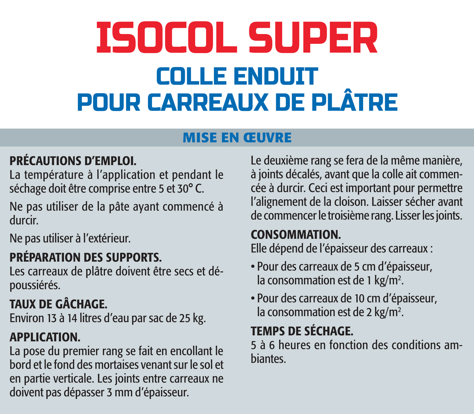 Colle pour Carreaux de Plâtre Isocol Super Semin, Intérieur, Poudre, Sac 25 kg - 3
