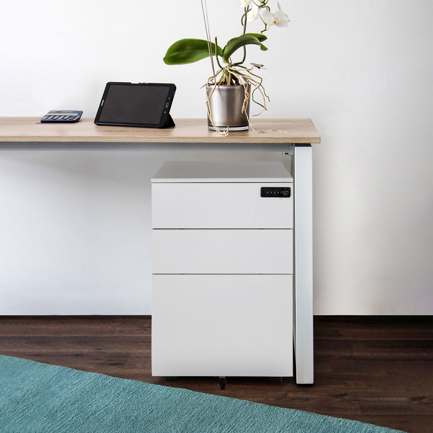 Cassettiera su ruote COLOR OS I Acciaio bianco con combinazione numerica hjh OFFICE - 4