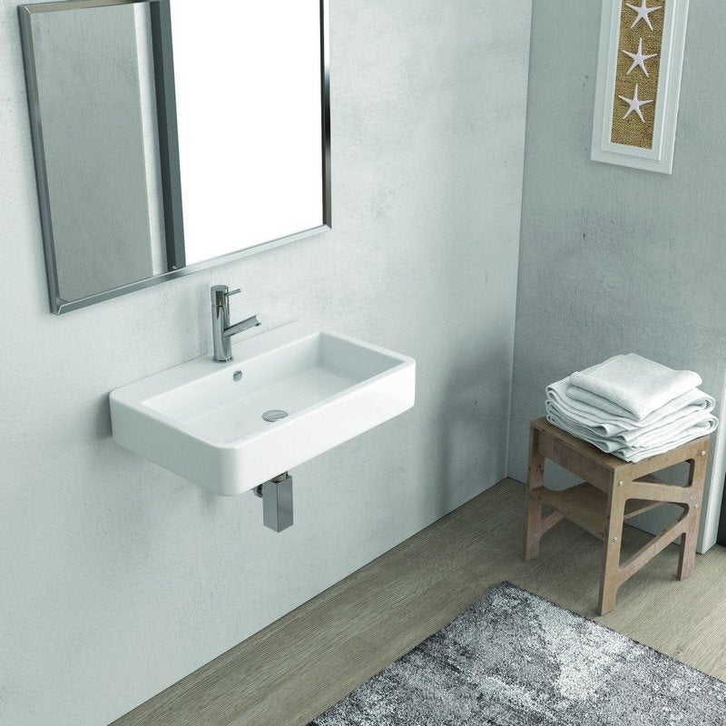 Lavabo bagno sospeso 60 cm in ceramica bianca | Litos-CN60 kamalu - 4