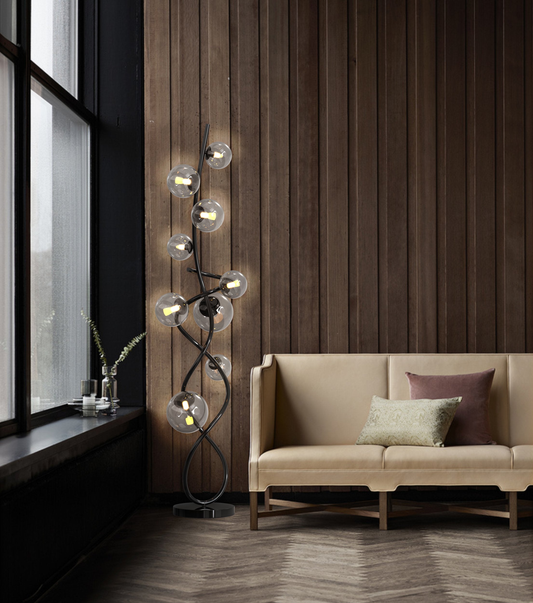 Lampadaire G9 NANCY noir chrome/verre fumé H140cm - 6