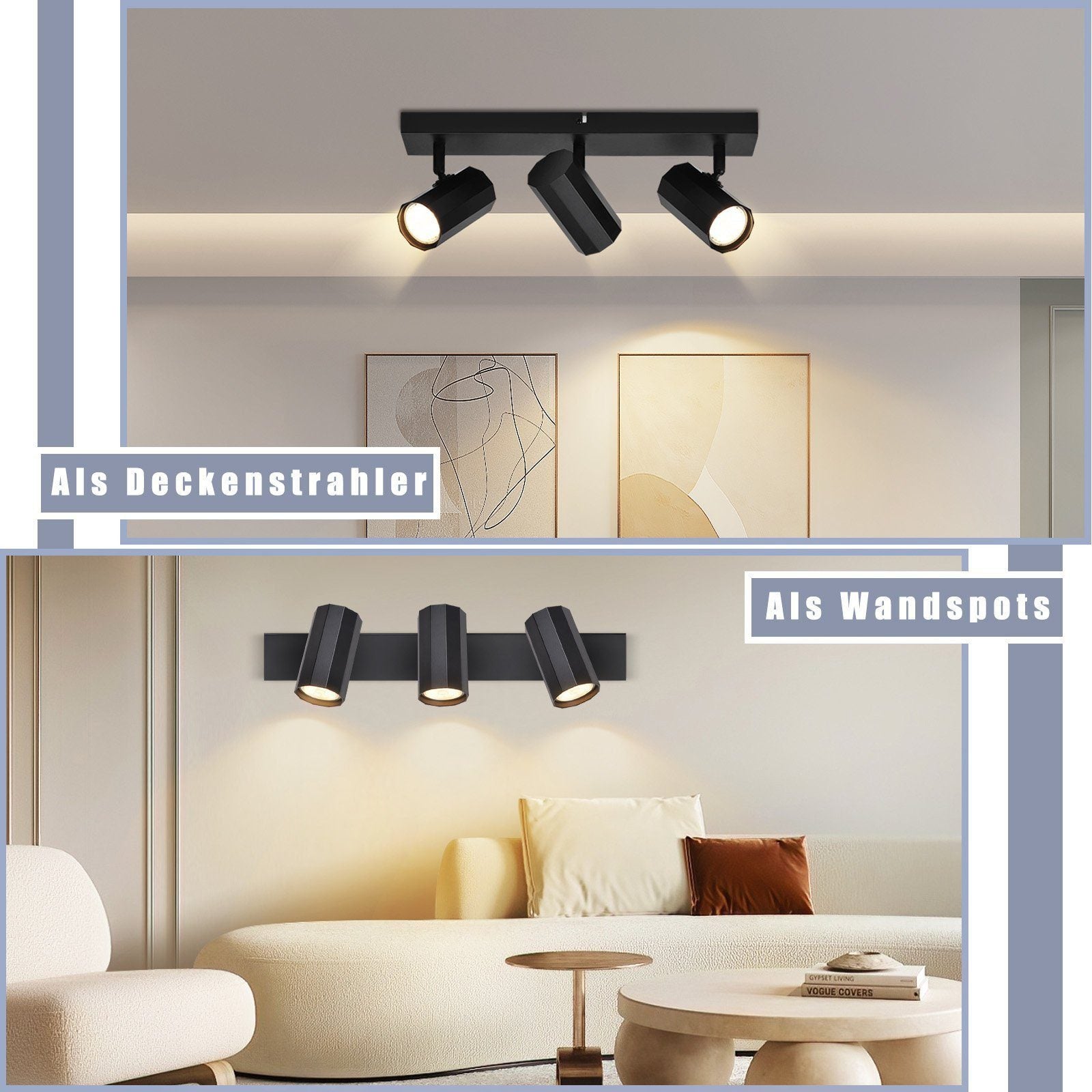 NETTLIFE Plafonnier 3 Spots Métal MAX. 25W GU10 Ampoules Noir Rétro Lampe de Salon Vintage orientable 350° pour cuisine, salle à manger - 5