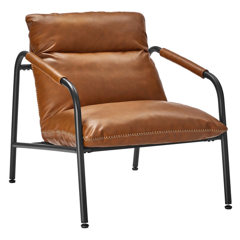 Abician Fauteuil de Salon Moderne du Milieu du Siècle Chaise d'appoint en Similicuir Structure en Bois Massif Marron Clair/2