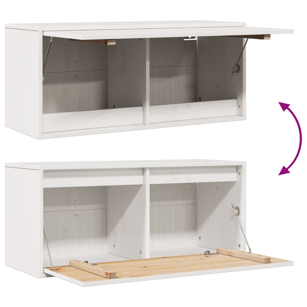 Armoire Murale Suspendue 80x30x35 Cm En Pin Massif Blanc - Rangement Industriel Polyvalent