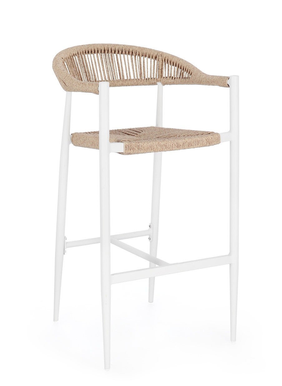 Hoker barowy "JANDIA", biało-beżowy, wykonany z aluminium i splotu włókien syntetycznych.