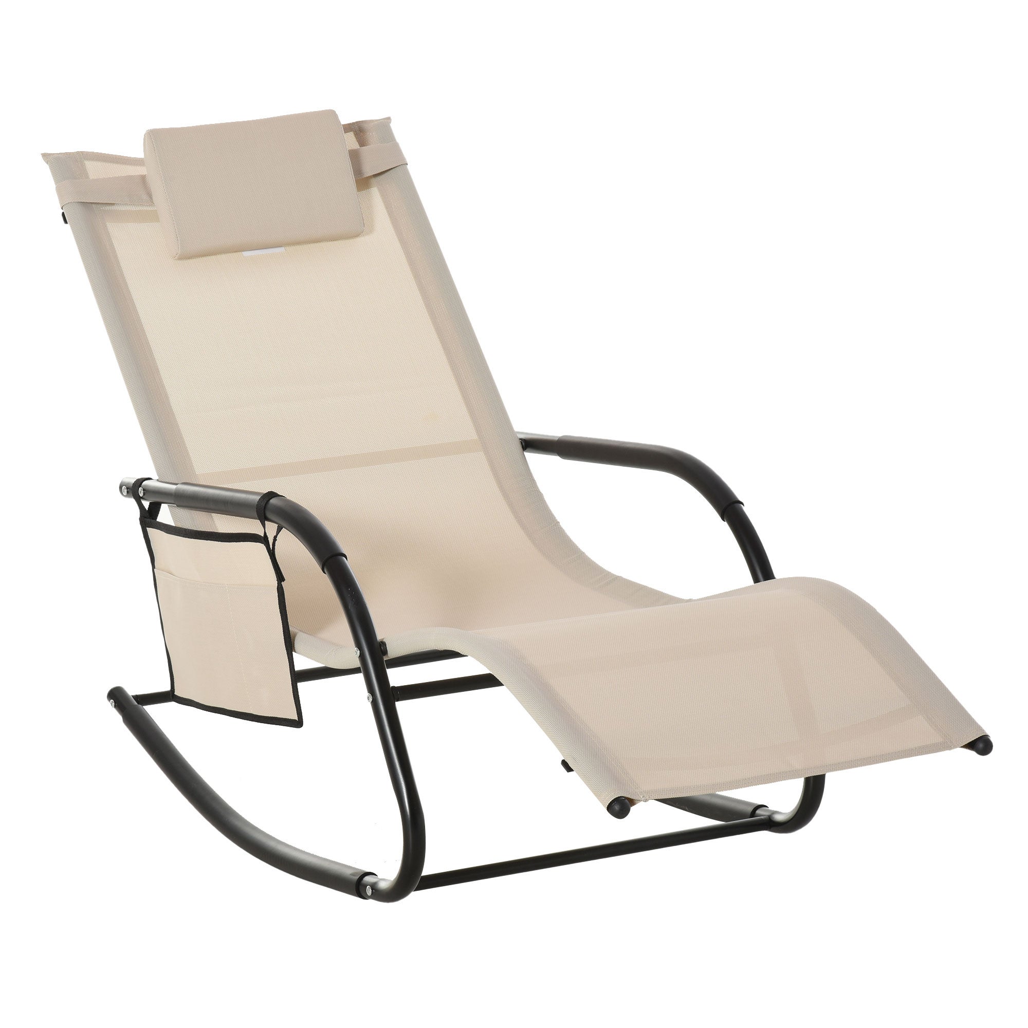 Mecedora, silla colgante, silla de jardín, tumbona mecedora, malla metálica, beige, 150 x 62 x 88 cm - 2