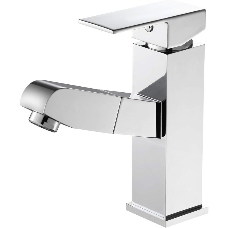 Bateria umywalkowa do łazienki, bateria z jedną wyciąganą rączką, trwały korpus z mosiądzu, możliwość wyboru ciepłej i zimnej wody, łatwa w montażu