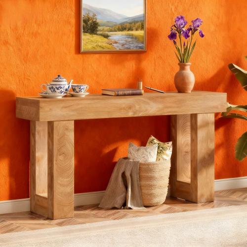 Console 160x35x85 cm avec style rustique, pieds robusts, en bois, couleur marron - 5