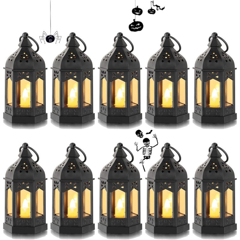 Miniaturowe lampiony zewnętrzne LED, dekoracyjne świece na Halloween, Ramadan, wesela, Boże Narodzenie, opakowanie 10 sztuk, czarne