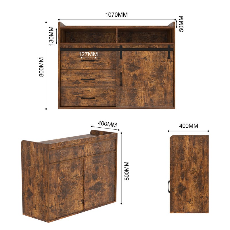 HOMAVO Buffet avec 3 Tiroirs, 1 Porte Coulissante et 2 Compartiments Ouverts – Meuble de Rangement - 2
