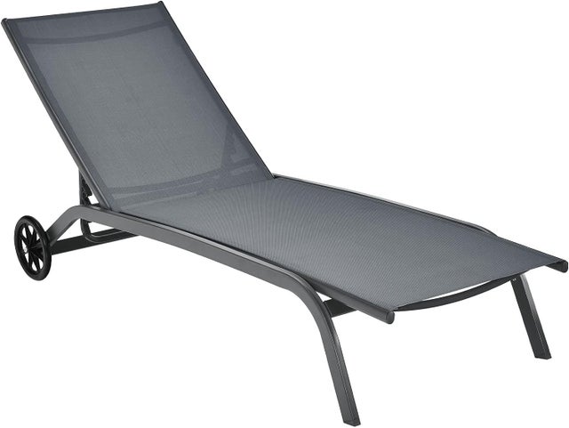 Bain de Soleil Inclinable à Dossier 6 Niveaux, Transat Jardin Exterieur avec Roues, Auvent Réglable, Charge 150 KG (Gris,Style 2)