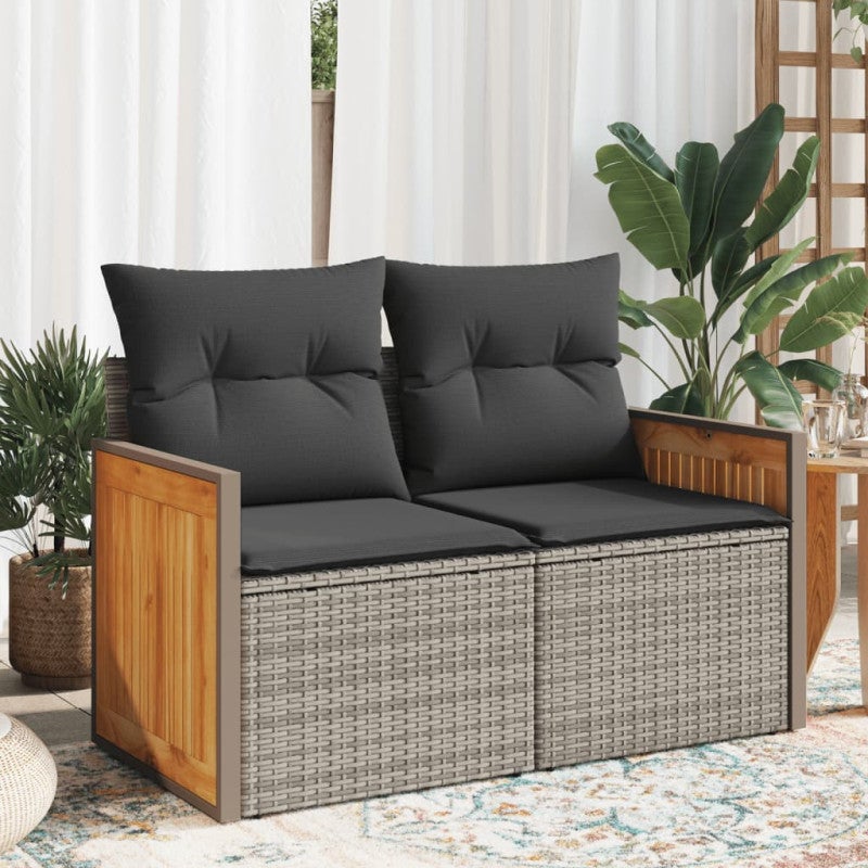 Sofa ogrodowa z poduszkami, 2-osobowa, szara, polirattan vidaXL