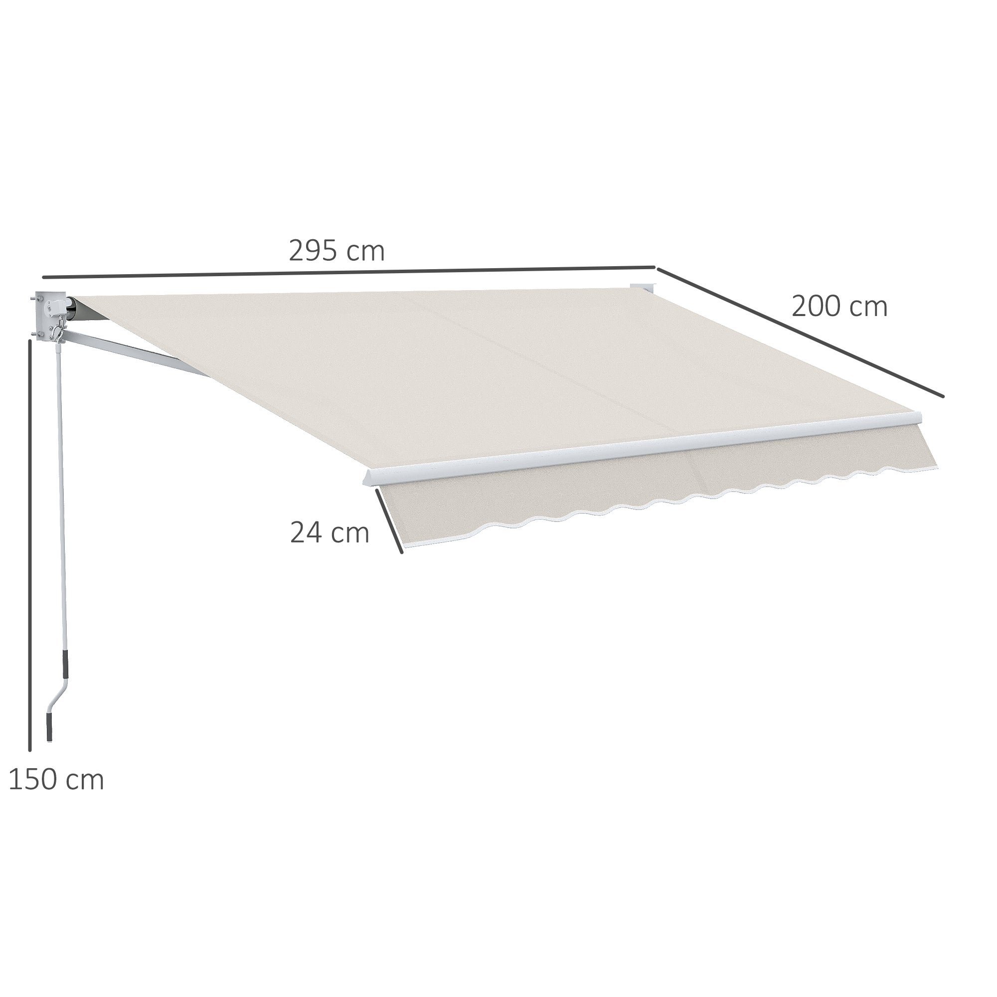 Toldo Manual Retrátil Outsunny Creme Branco Poliéster 280g/m² e Alumínio 200x295cm - 3